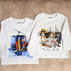 Mayoral Kids White Graphic Long Sleeve Tee Shirts, size 18m